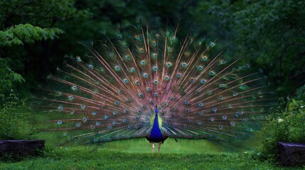 Obraz premium Peacock displaying colorful tail feathers