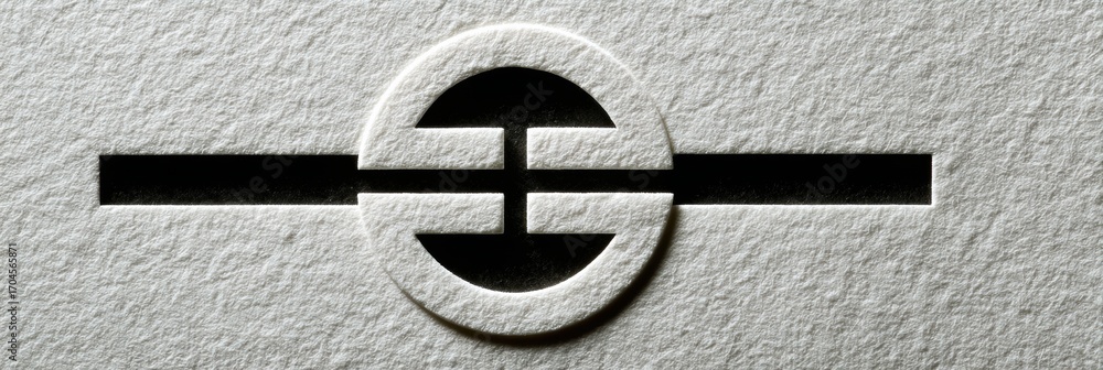 Poster intricate logo design featuring geometric shapes and patterns on textured material in neutral tones