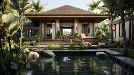 Serene Tropical Villa with Poolside Retreat and Lush Greenery Capturing Tranquil Ambiance