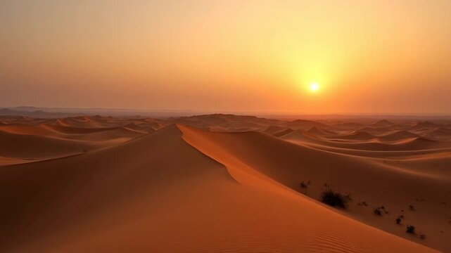 Beautiful sand dunes in the Sahara desert at sunset