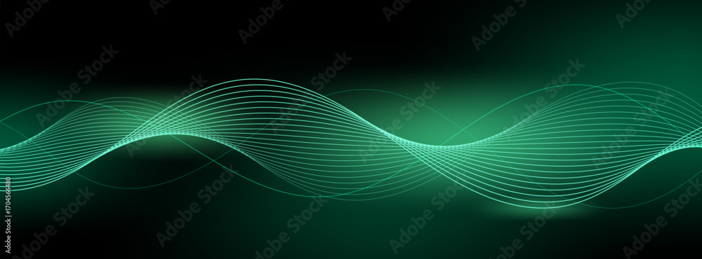Poster dynamic glowing green abstract wave pattern creating a modern digital energy background with smooth 