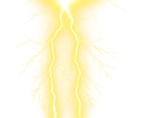 Intense Yellow Lightning Strike Illuminating 