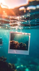 Underwater photo frame, vibrant coral reef