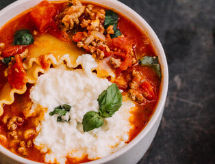 Delicious Lasagna Soup Served in a Bowl