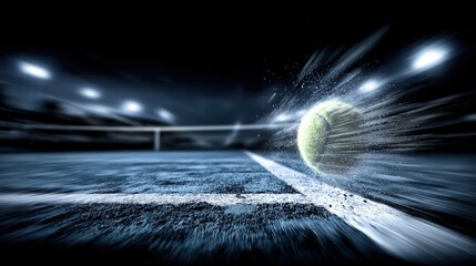 Fast Moving Tennis Ball On Night Court