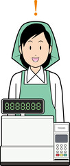 レジスターと女性スーパー店員③
