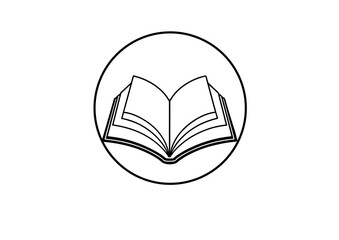 Open book icon inside an oval shape simple line art illustration