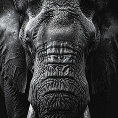 A Solemn and Majestic Close-Up Portrait of an Elephant in Grayscale
