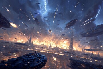 Dramatic Digital Painting Futuristic City