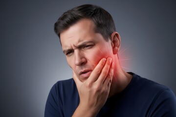 Fototapeta premium Man holding jaw in pain and distress