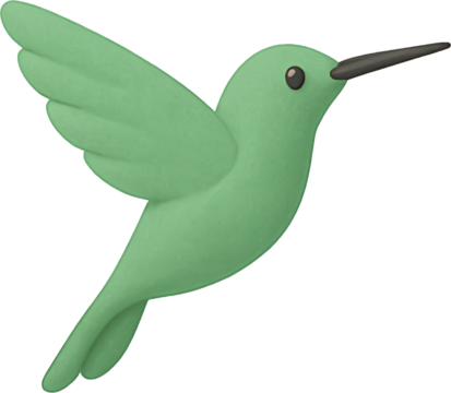 Green hummingbird hovering side view