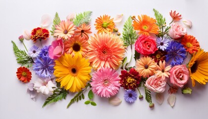 Fototapeta premium Floral Arrangement Of Colorful Flowers On White Background