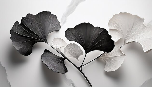 Elegant Black And White Abstract Ginkgo Leaf Arrangement