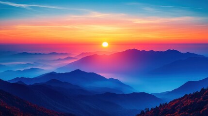 Obraz premium Majestic mountain range at vibrant sunrise