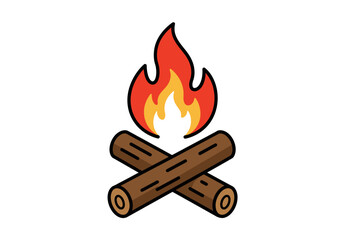 A Campfire Illustration Depicting Burning Logs and Flames, Perfect for Outdoor Adventures and Cozy Evenings