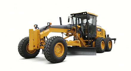 Fototapeta premium Powerful yellow grader machine ready for construction site road leveling and earthmoving projects