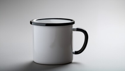 A White Mug With A Black Handle On A Plain Background