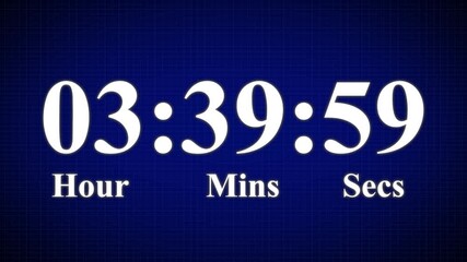 Animated Digital 4 hours countdown timer Animation . Perfect for Presentation Pauses. HUD user interface with technology stopwatch Digital Countdown. 4K countdown animation - Powered by Adobe