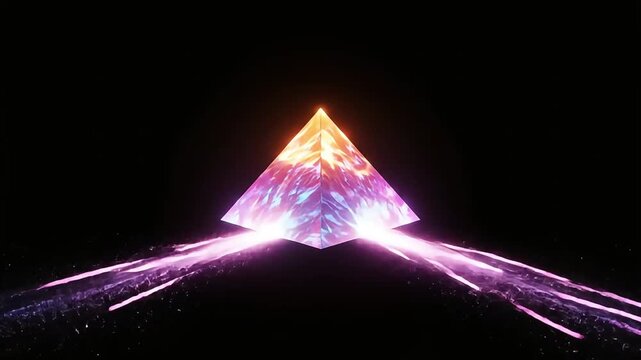 glowing pyramid emitting light rays a cosmic spectacle in a dark void symbolizing enlightenment perfect for digital art backgrounds spiritual guidance.