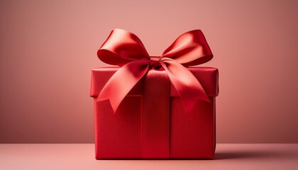 A Solitary Red Gift Box With A Bow Against A Softly Colored Background