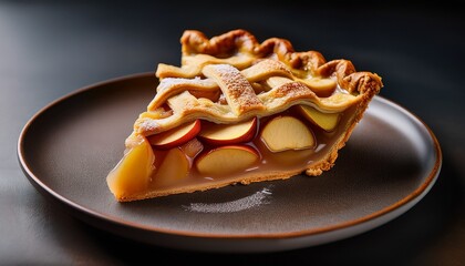 A Slice Of Apple Pie With A Golden Crust And Visible Apple Filling