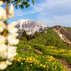 Mountain meadow trail with wildflowers