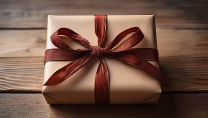 A Neatly Wrapped Gift Box With A Red And Brown Twine Bow Ready To Be Presented