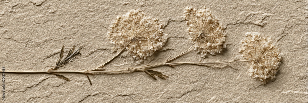 Poster dried flowers displayed on textured surface showcasing intricate details of nature at a close range 