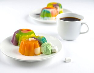 Colorful jellies with coffee