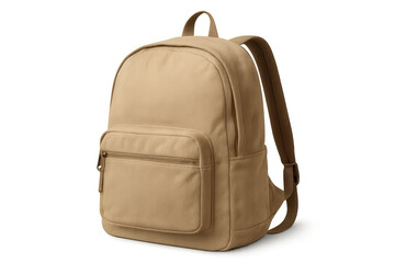 Naklejka premium Classic khaki canvas backpack with front pocket, isolated on transparent background, ideal for students or travelers