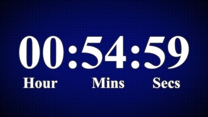 Animated Digital 1 hours countdown timer Animation . Perfect for Presentation Pauses. HUD user interface with technology stopwatch Digital Countdown. 4K countdown animation - Powered by Adobe
