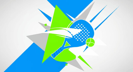 Padel tennis sport concept featuring a racket and ball with a dynamic explosion of abstract geometric shapes. Modern vector illustration for athletic events