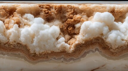 Macro close-up of natural stone texture with visible relief and porous surface, showing marble, silicon, limestone, and sandstone fragments. Abstract mineral pattern for geology and design use