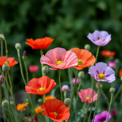 Fototapeta premium Poppies are flowering plants in the subfamily Papaveroideae of the family Papaveraceae, known for their colorful flowers.