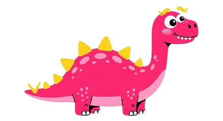 Pink Dinosaur Cartoon Illustration Isolated on White Background