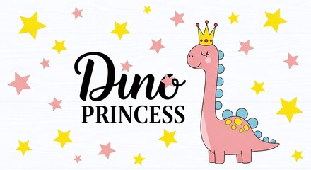 Pink Dinosaur Princess with Crown, Isolated on White Background