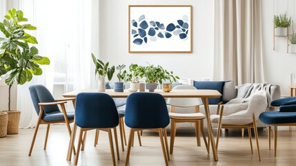 Serene Living Room Interior Design with Blue Accents