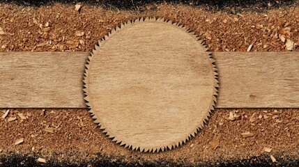 Circular saw blade positioned atop a piece of light brown wood.
