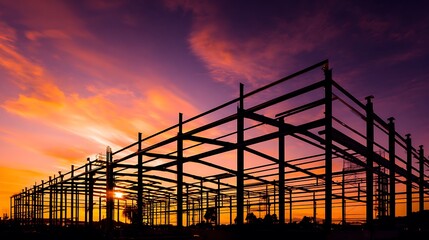 Building Silhouette Under Vibrant Sunset Sky