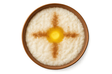 Traditional Ashure dessert isolated on a transparent background, top view, bowl