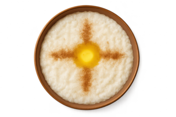 Traditional Ashure dessert isolated on a transparent background, top view, bowl