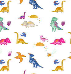 Obraz premium Cute Colorful Dinosaur Seamless Pattern for Kids 