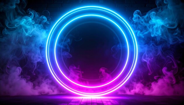 Neon circle glowing in smoky space