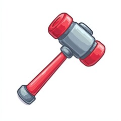 A colorful cartoon gavel with a red handle and gray head, ideal for representing justice, law, or auction settings, Perfect for legal blogs, educational materials, or promotional content,