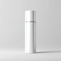 A sleek, white thermos stands against a soft gray background, ideal for showcasing modern design in marketing materials or product advertisements, especially for eco-friendly brands,