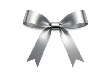 Luxurious metallic silver gift bow with shadow isolated on transparent background.