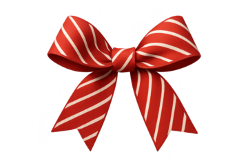Vibrant red and white striped gift bow isolated on transparent background