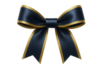 Luxurious navy blue bow with golden trim, cut-out on transparent background