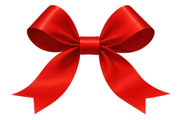 Vibrant red satin bow isolated on transparent background, perfect for gifts