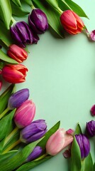 Beautiful vibrant tulip bouquet featuring colorful spring flowers, fresh garden blossoms, floral arrangement with natural petals, and elegant outdoor floral decor